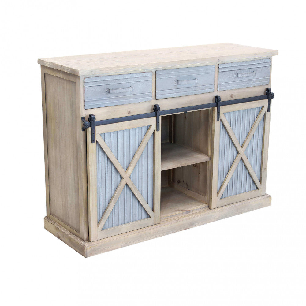 Mobile in metallo e legno con ripiani e cassetti  113x39.5xH81 cm finitura moderna Dolph