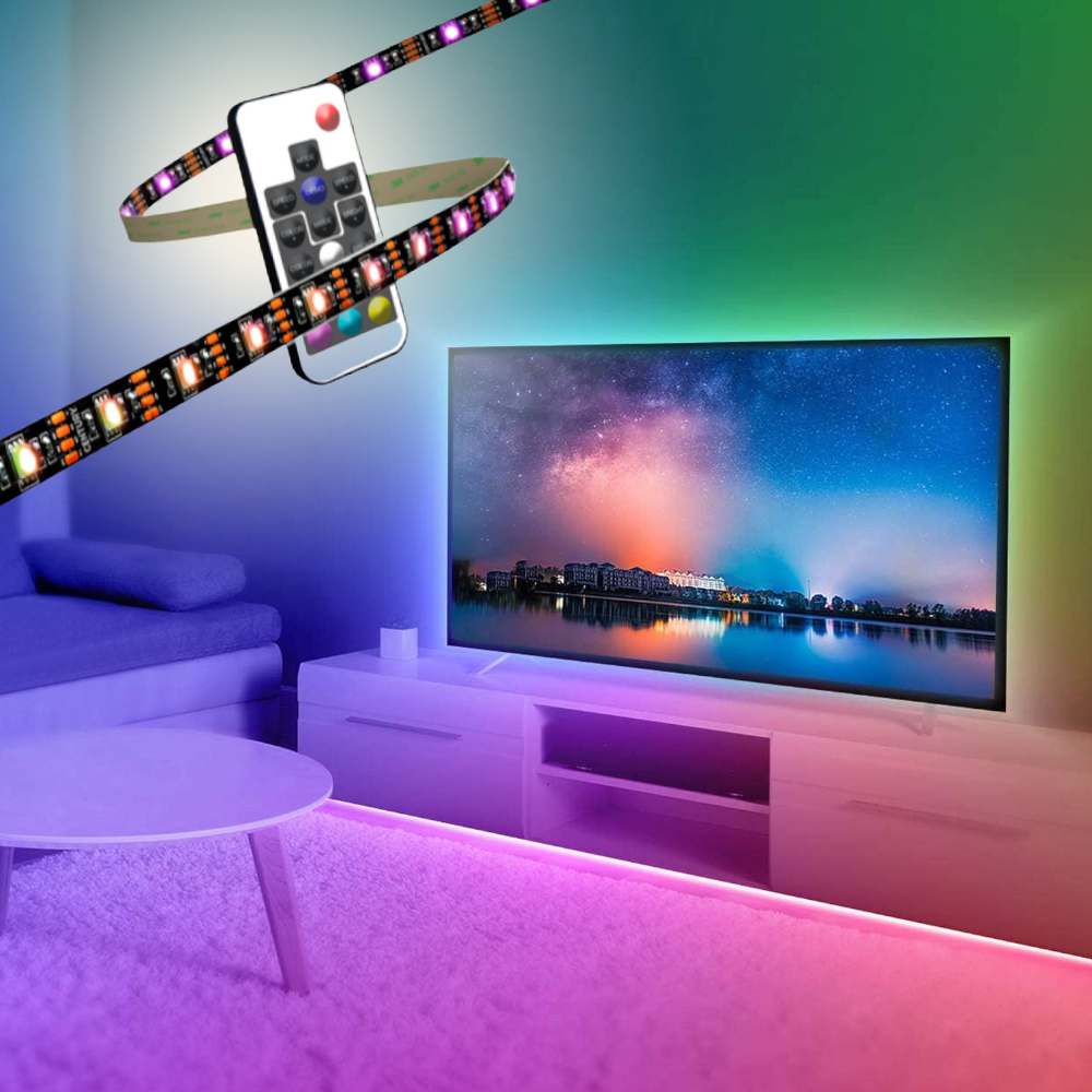 Striscia adesiva led USB colorata arcobaleno RGB 4W rotolo 3 mt con telecomando Century
