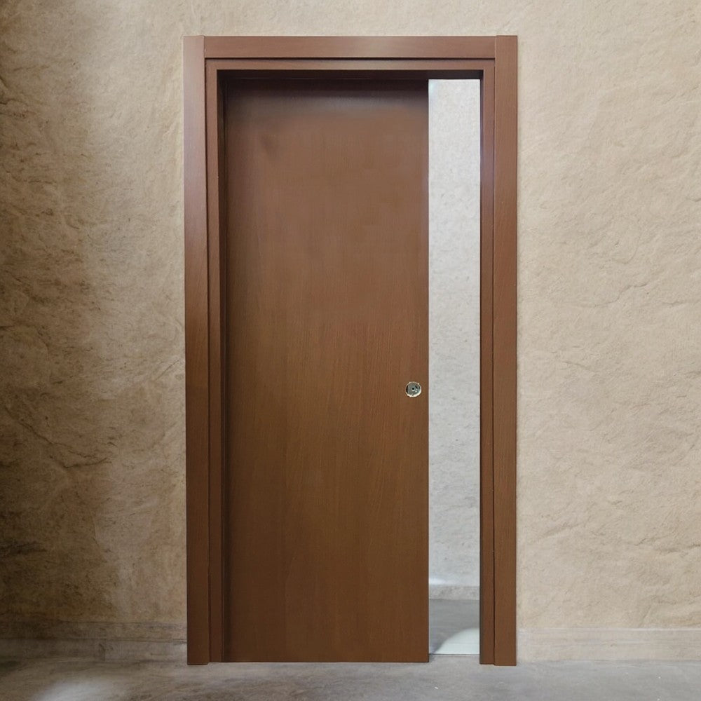 Porta interno scorrevole reversibile noce nazionale in legno di abete giuntato con rinforzi