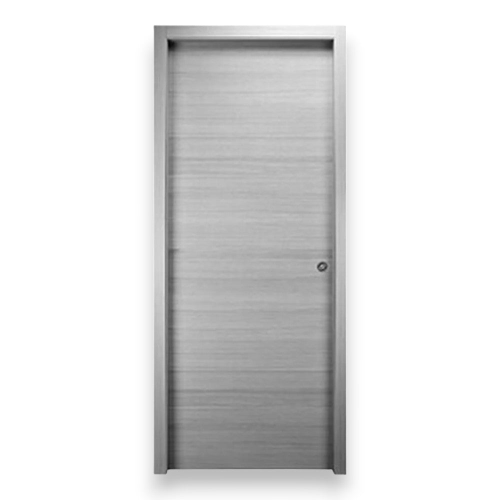 Porta scorrevole da interno reversibile in legno di abete con rinforzi per serratura grigio