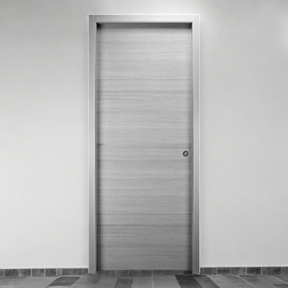 Porta scorrevole da interno reversibile in legno di abete con rinforzi per serratura grigio