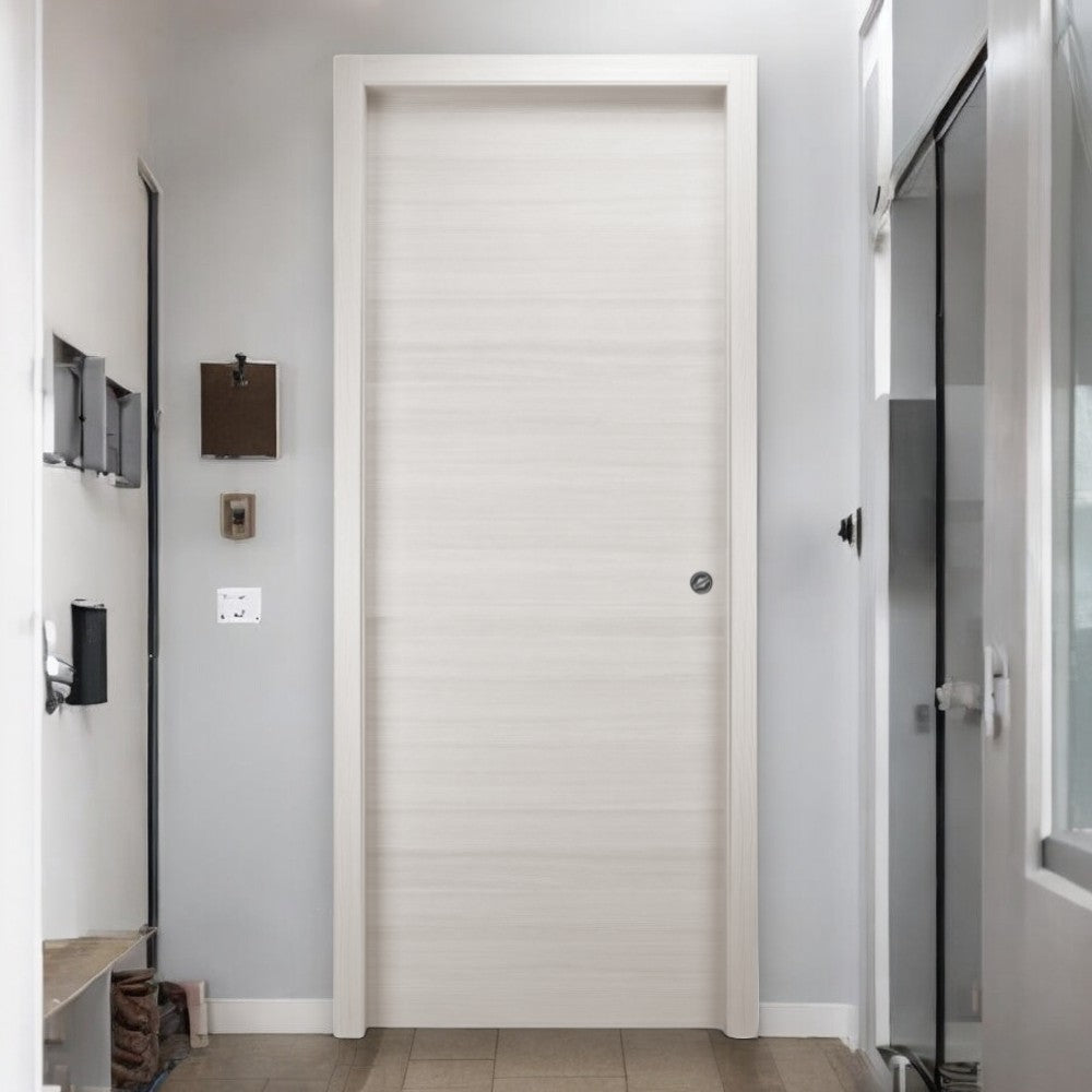 Porta scorrevole reversibile beige in legno abete giuntato con rinforzi per serratura