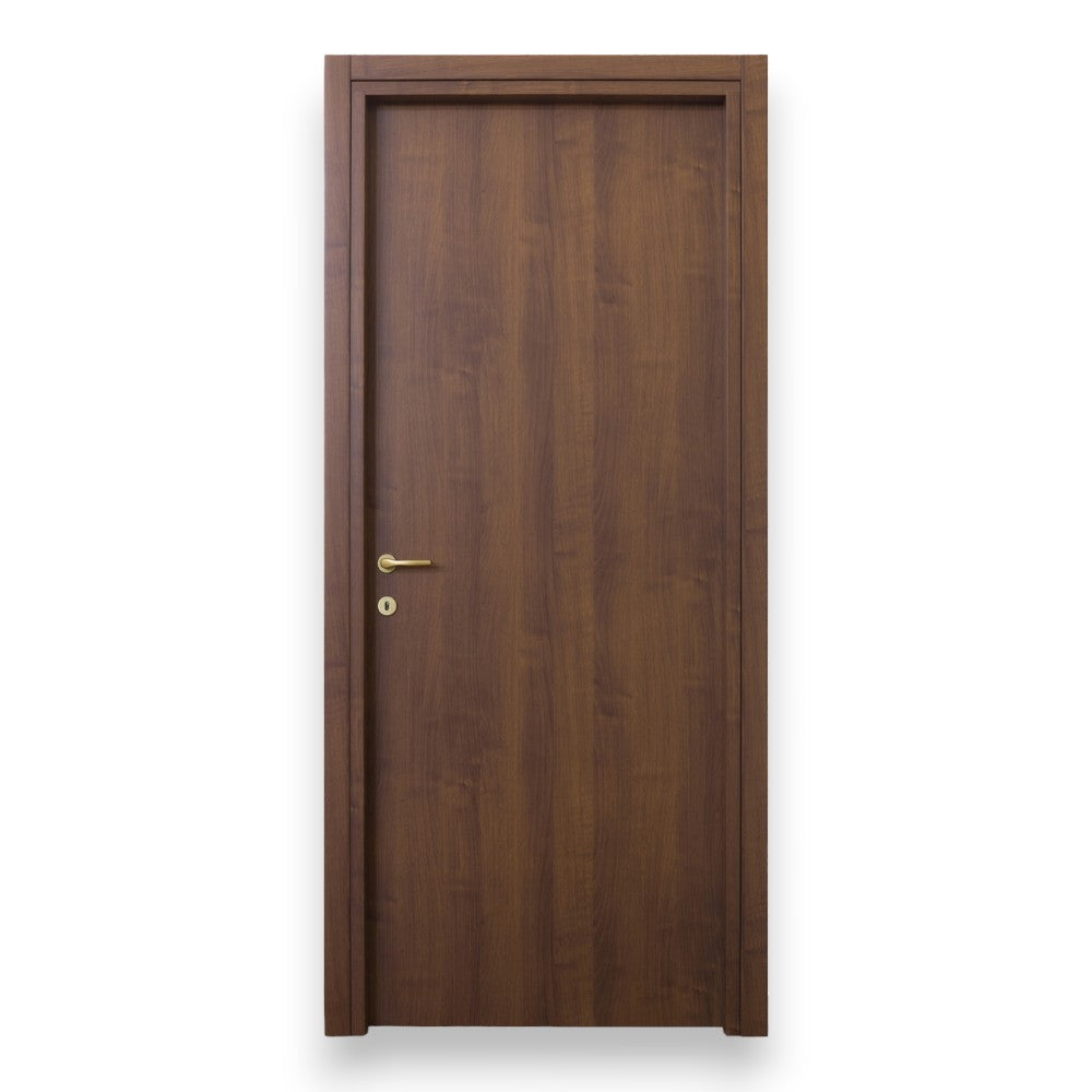 Porta battente reversibile noce nazionale in legno di abete con rinforzi marrone