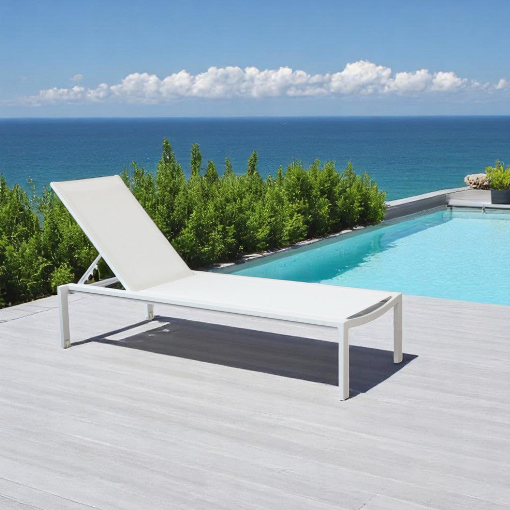 Lettino prendisole bianco impilabile rettangolare con struttura in alluminio 200x75xH39 cm Nefast