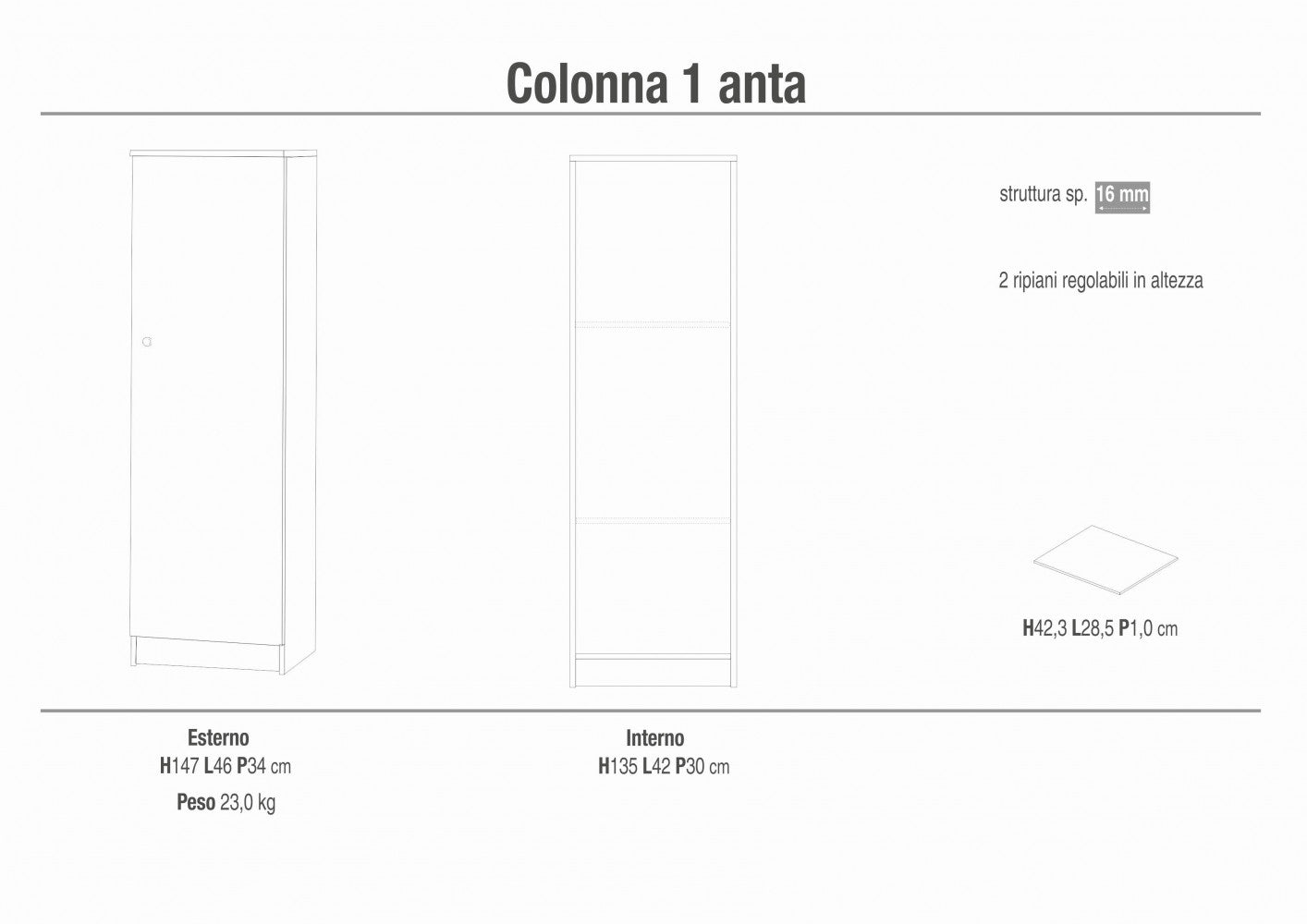 Colonna portaoggetti ad un'anta in MDF beige dimensioni 46x34x147 cm ideale per organizzazione e design elegante