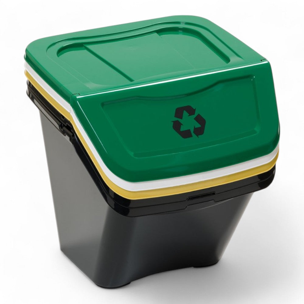 Set pattumiere raccolta differenziata 3 pezzi 30 litri dimensioni 39x39x33h contenitori ecologici organizzazione rifiuti
