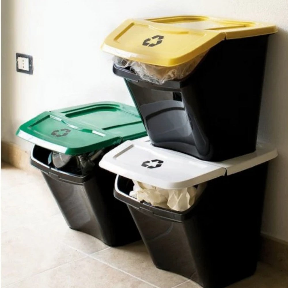 Set pattumiere raccolta differenziata 3 pezzi 30 litri dimensioni 39x39x33h contenitori ecologici organizzazione rifiuti