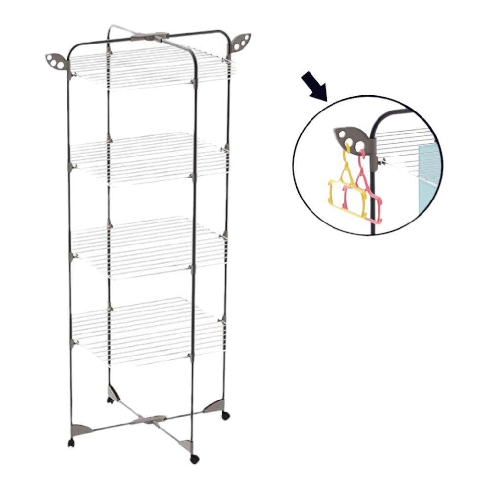 Stendibiancheria con ruote per bagno 68x68xH155 cm