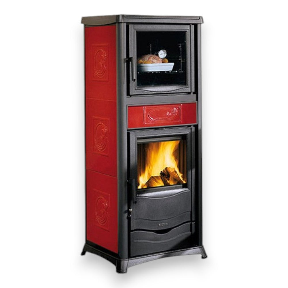 Stufa e forno a legna 13.5 Kw in ghisa 56x53.3xH136 cm rossa Termorossella plus Nordica