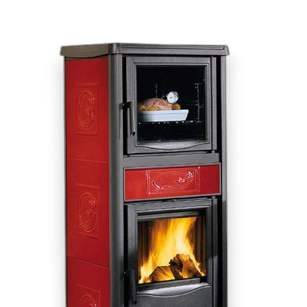 Stufa e forno a legna 13.5 Kw in ghisa 56x53.3xH136 cm rossa Termorossella plus Nordica