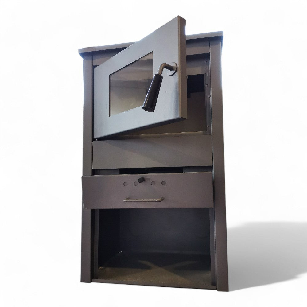 Stufa a legna 7 Kw in acciaio antracite 47x37xH76 cm con vano porta legna
