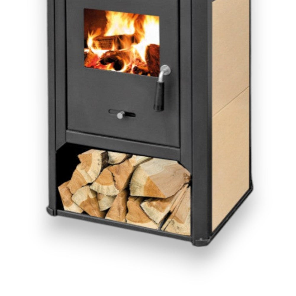 Stufa a legna con forno e piano cottura 12 Kw in acciaio 49x46x116 cm beige