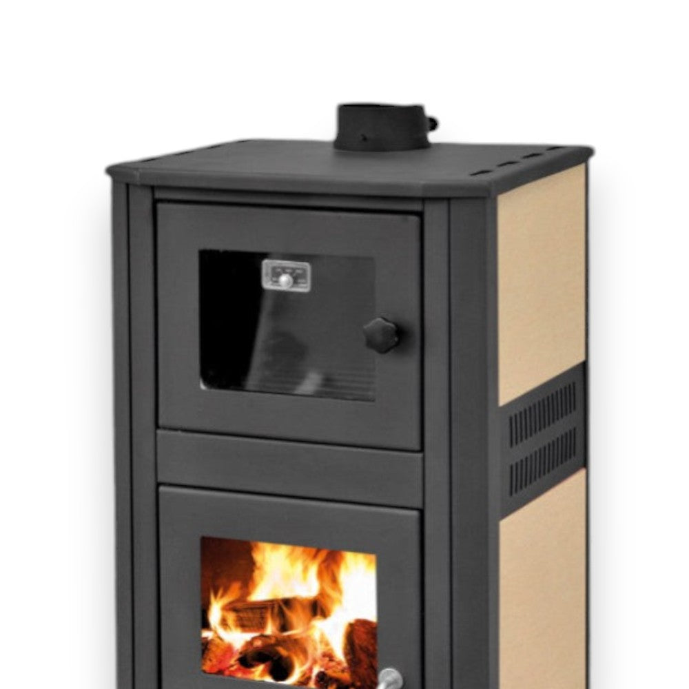 Stufa a legna con forno e piano cottura 12 Kw in acciaio 49x46x116 cm beige
