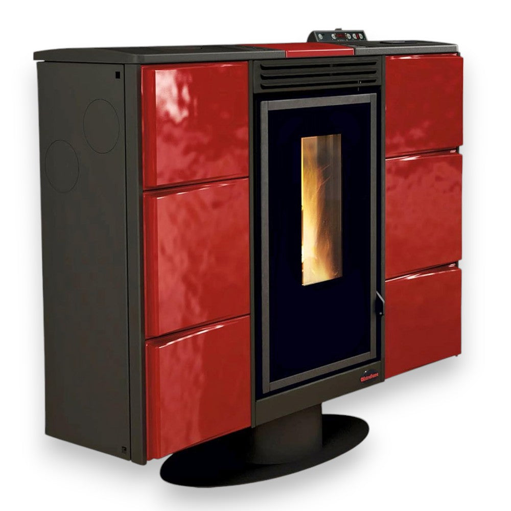 Stufa a pellet 7 Kw in ghisa e acciaio 97,4x30,4xH85,1 cm bordeaux Elisir Nordica
