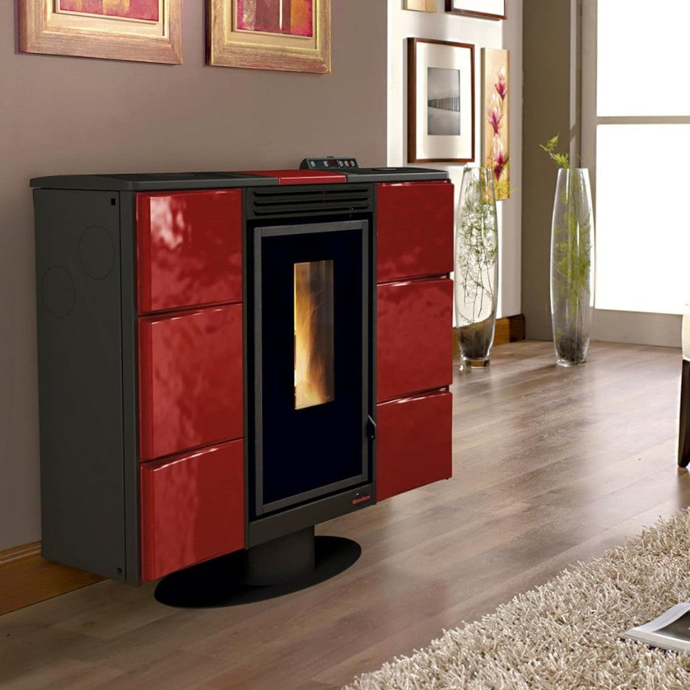 Stufa a pellet 7 Kw in ghisa e acciaio 97,4x30,4xH85,1 cm bordeaux Elisir Nordica