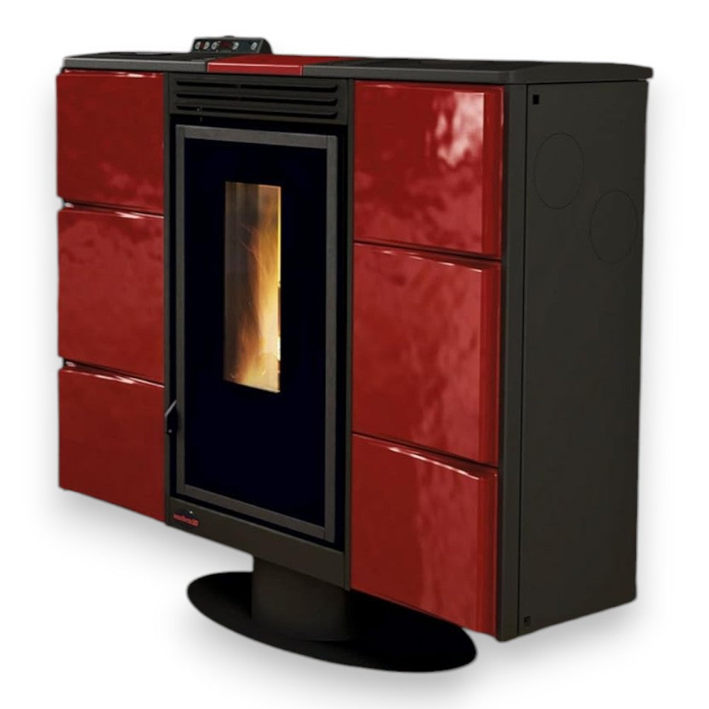 Stufa a pellet 7 Kw in ghisa e acciaio 97,4x30,4xH85,1 cm bordeaux Elisir Nordica