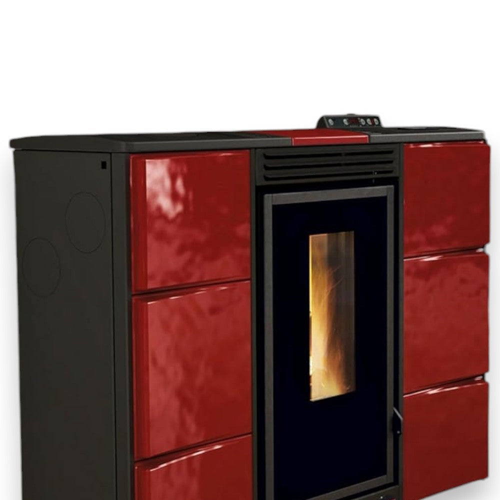 Stufa a pellet 7 Kw in ghisa e acciaio 97,4x30,4xH85,1 cm bordeaux Elisir Nordica