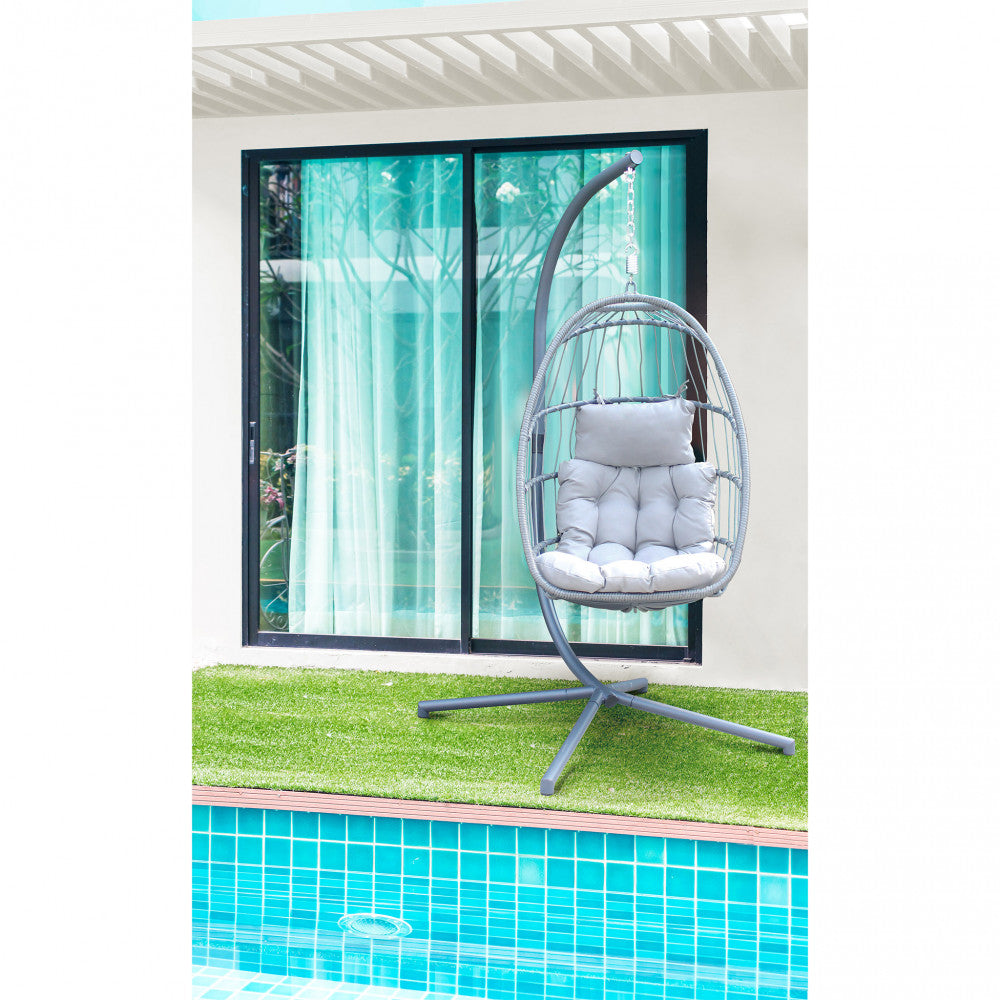 Dondolo poltrona sospesa da giardino con seduta chiudibile struttura in alluminio rivestito in wicker grigio Kash