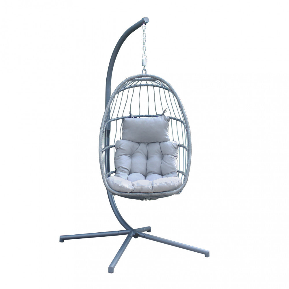 Dondolo poltrona sospesa da giardino con seduta chiudibile struttura in alluminio rivestito in wicker grigio Kash