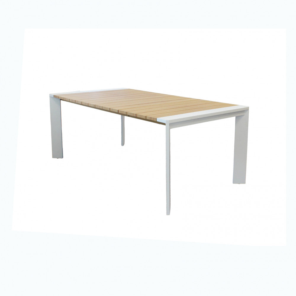 Tavolo rettangolare allungabile in alluminio con piano effetto legno 200/250x100xH75 cm