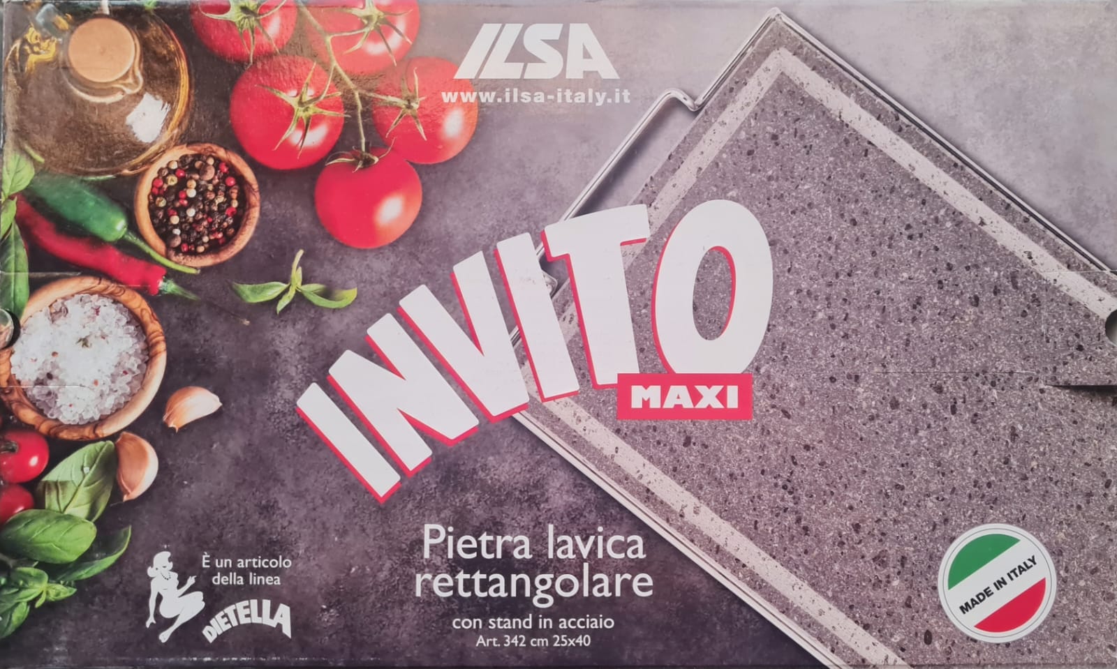 Pietra lavica Ollare rettangolare con stand INOX per cottura diretta e mantenimento calore