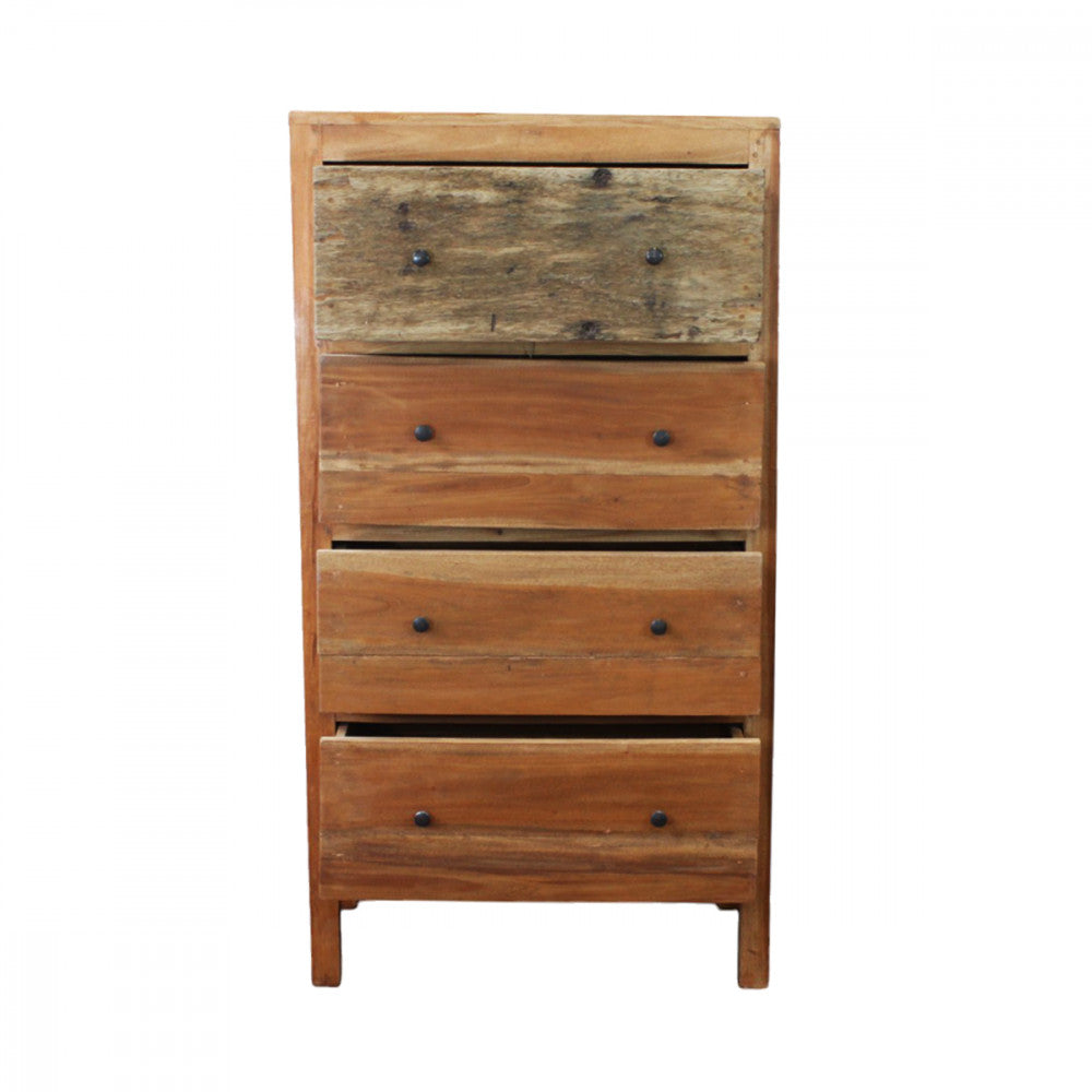 Mobiletto comodino in legno riciclato con 4 cassetti 70x40x130 cm