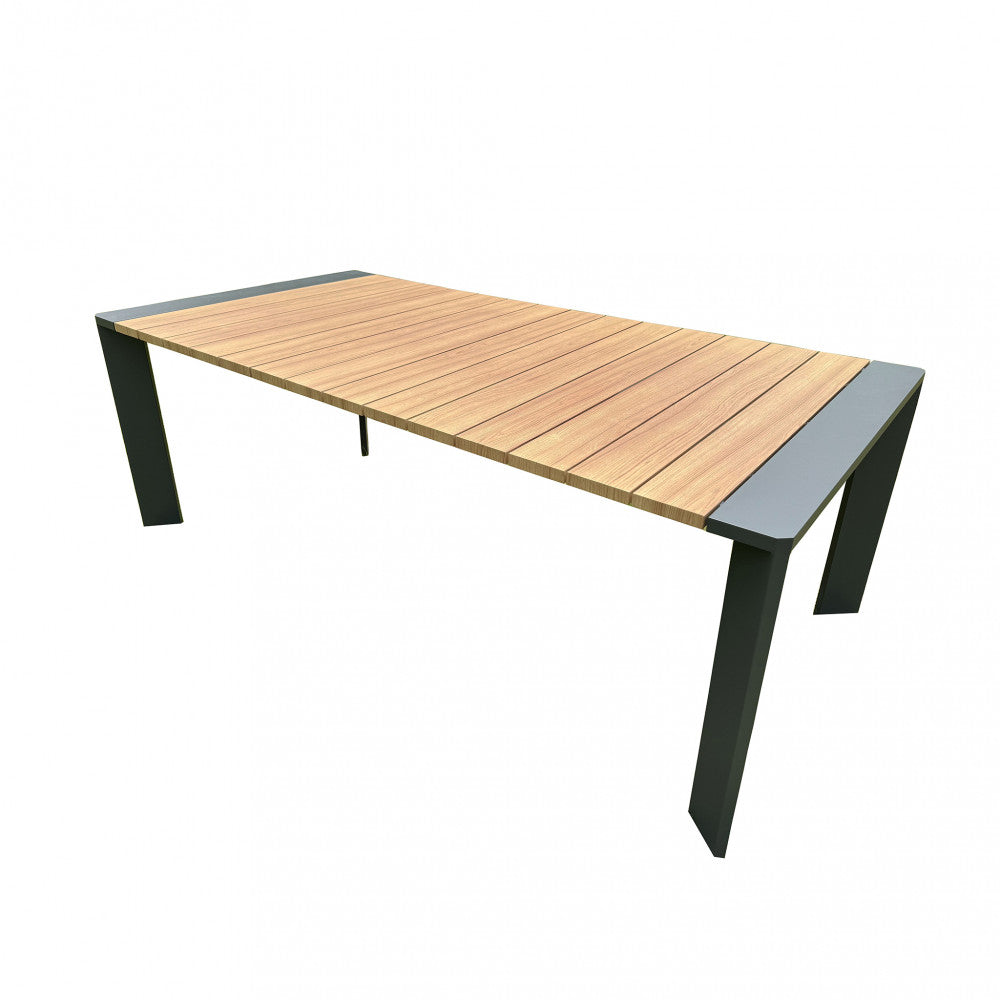 Tavolo allungabile in alluminio con piano effetto legno 150/200x100xH75 cm