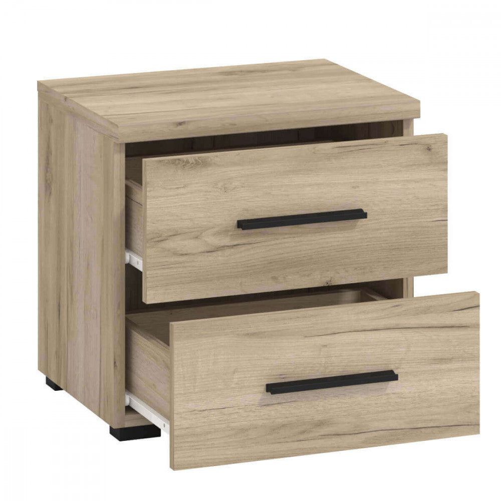 Comodino in legno con 2 cassetti rovere grigio 44,5x33x43 cm per camera da letto