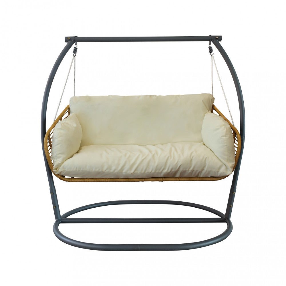 Dondolo da giardino a 2 posti grigio chiaro con struttura in acciaio 150x160x105 cm Glasgow