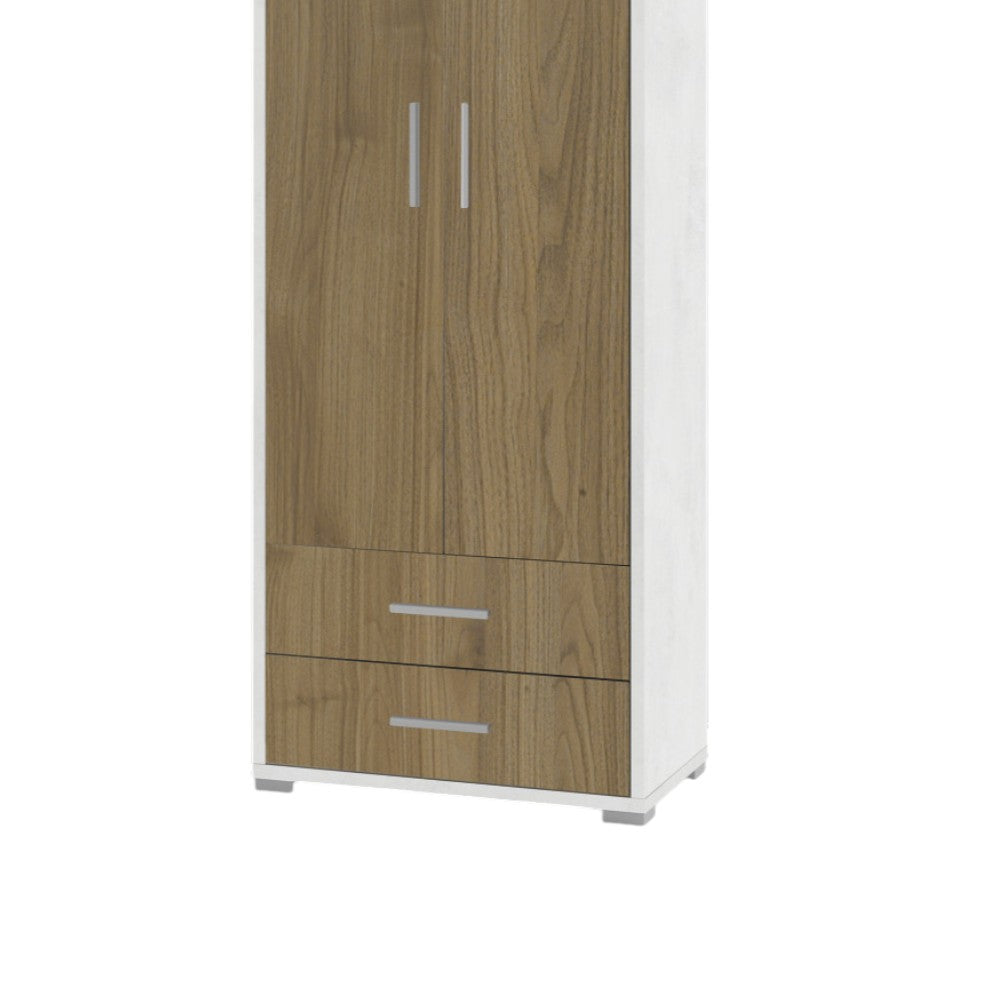 Armadio moderno due ante due cassetti colore marrone mdf dimensioni 71x41x182 cm elegante design casa arredamento contenitore
