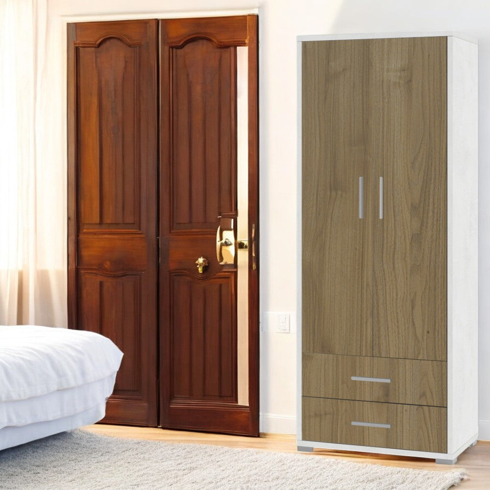 Armadio moderno due ante due cassetti colore marrone mdf dimensioni 71x41x182 cm elegante design casa arredamento contenitore