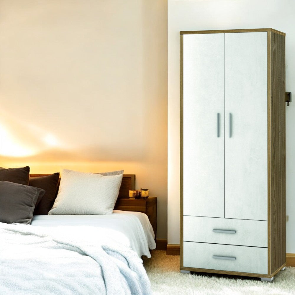 Mobile guardaroba moderno 2 ante 2 cassetti bianco MDF dimensioni H182 L71 cm ideale per organizzare e arredare casa