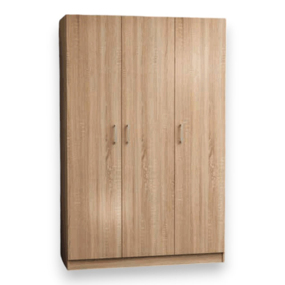 Armadio guardaroba tre ante legno quercia chiaro con ripiano interno e tubo appendiabiti cm 120x45x185h