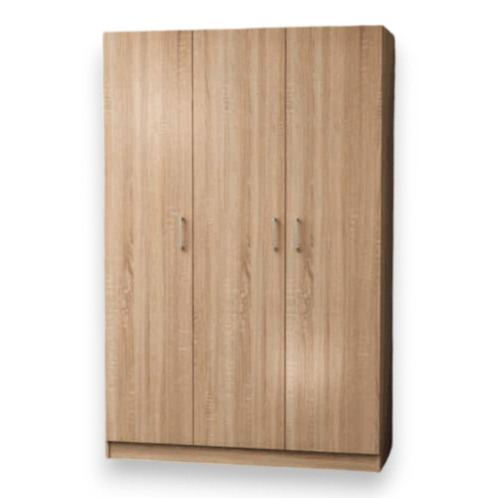 Armadio guardaroba tre ante legno quercia chiaro con ripiano interno e tubo appendiabiti cm 120x45x185h
