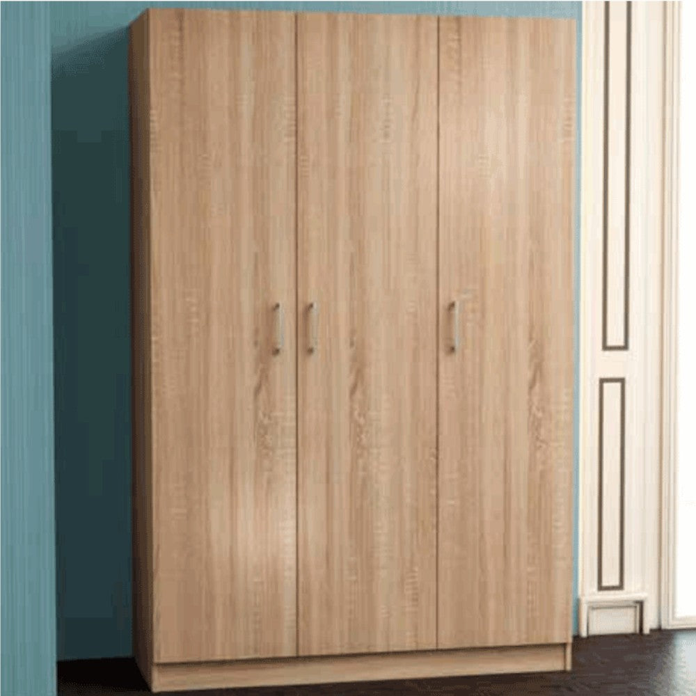 Armadio guardaroba tre ante legno quercia chiaro con ripiano interno e tubo appendiabiti cm 120x45x185h