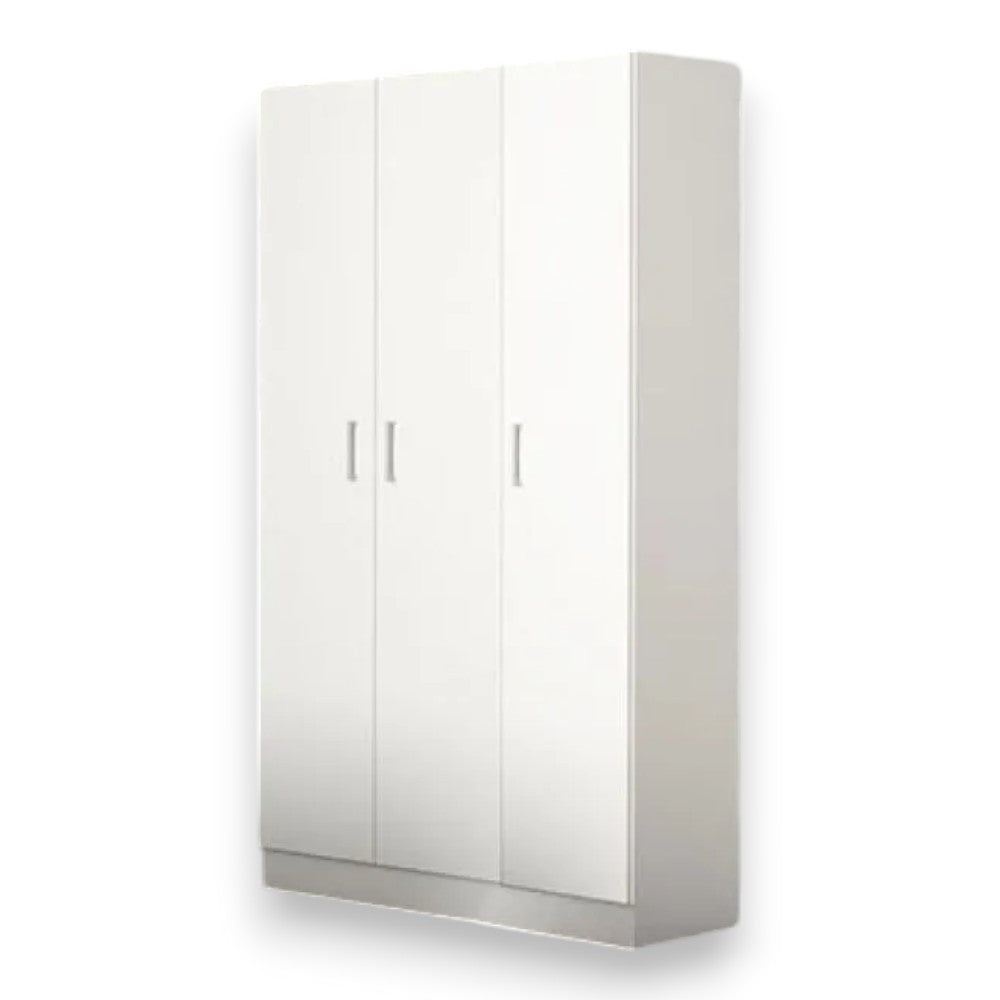 Armadio tre ante bianco 120x45x185 cm con tubo appendiabiti e ripiano interno in truciolare nobilitato melaminico antigraffio