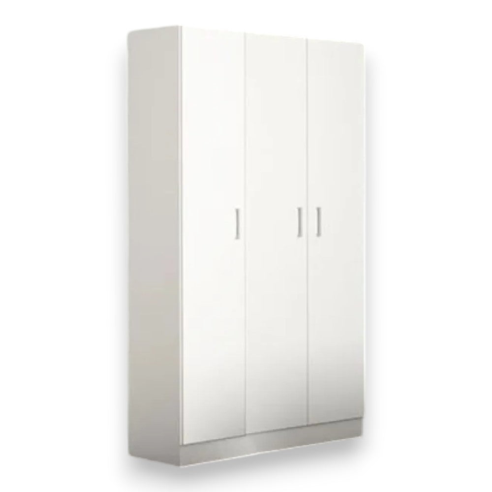 Armadio tre ante bianco 120x45x185 cm con tubo appendiabiti e ripiano interno in truciolare nobilitato melaminico antigraffio