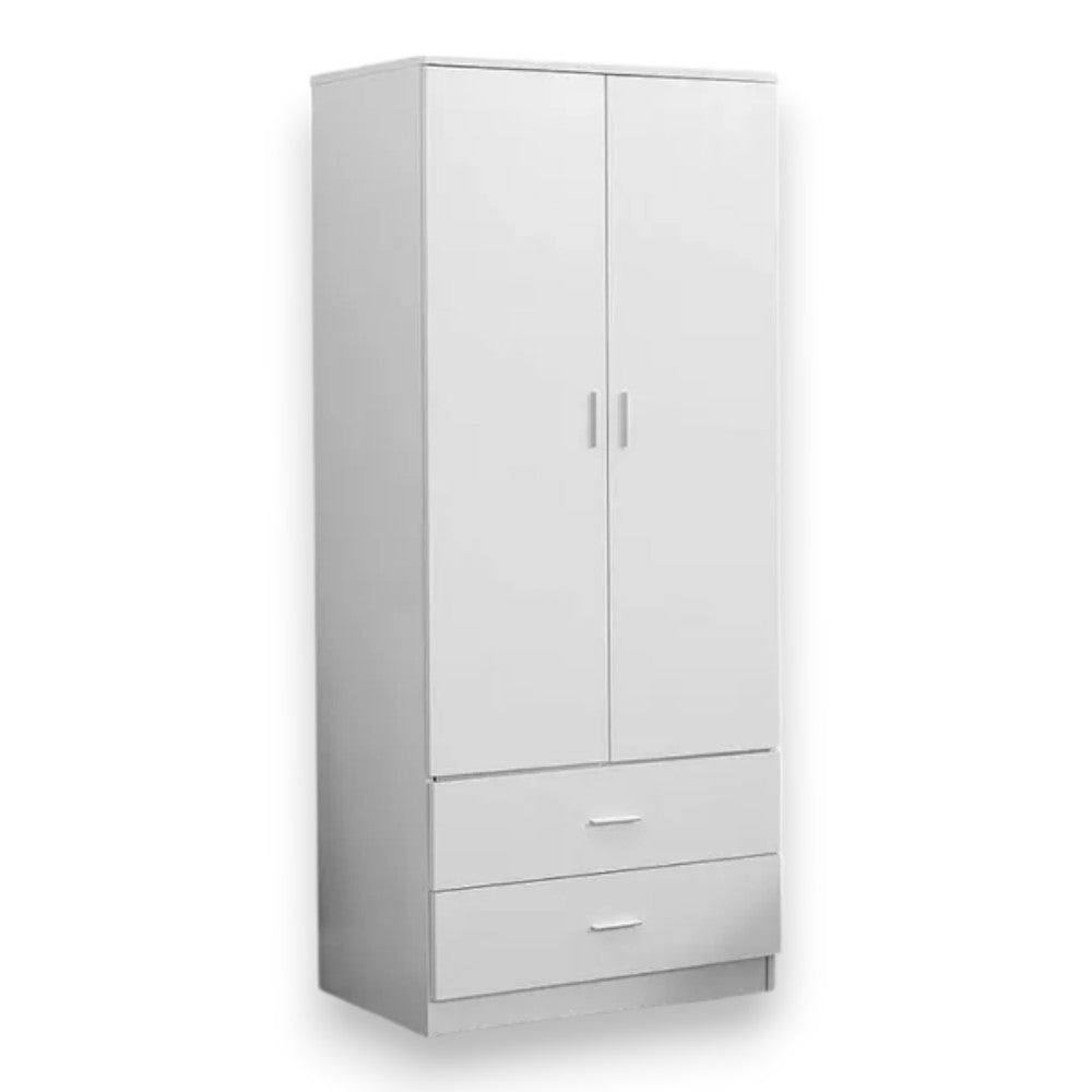 Armadio due ante due cassetti ripiani interni tubo appendiabiti bianco 80x52x190h in truciolare nobilitato