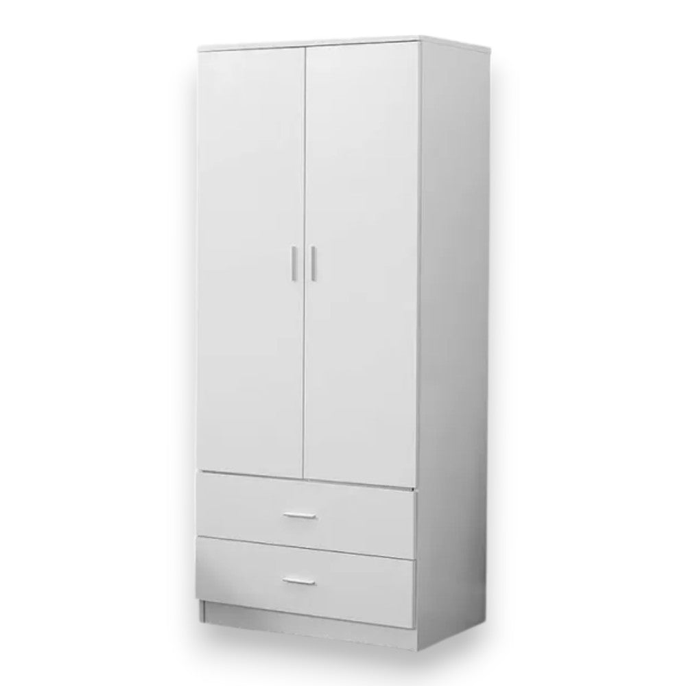 Armadio due ante due cassetti ripiani interni tubo appendiabiti bianco 80x52x190h in truciolare nobilitato