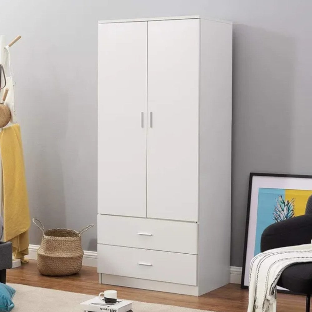 Armadio due ante due cassetti ripiani interni tubo appendiabiti bianco 80x52x190h in truciolare nobilitato