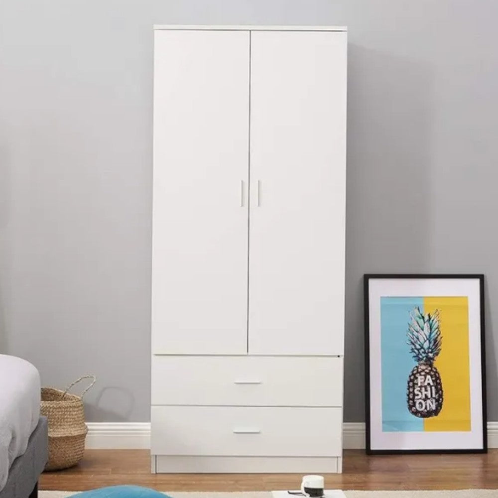 Armadio due ante due cassetti ripiani interni tubo appendiabiti bianco 80x52x190h in truciolare nobilitato