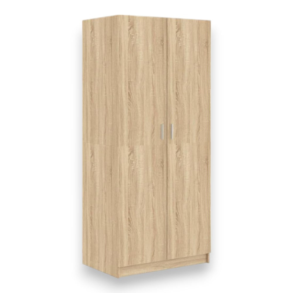 Armadio due ante quercia chiaro 80x52x190 cm truciolare melaminico antigraffio con appendiabiti e ripiano