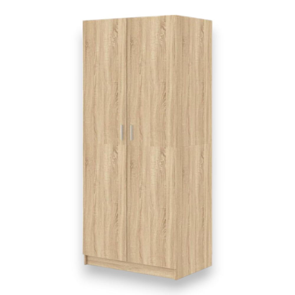 Armadio due ante quercia chiaro 80x52x190 cm truciolare melaminico antigraffio con appendiabiti e ripiano