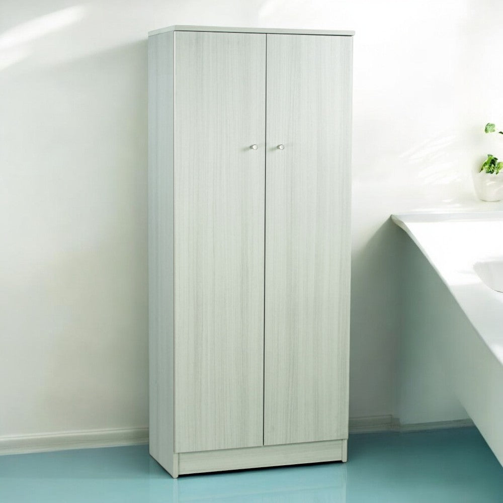 Armadietto a due ante bianco liscio MDF portaoggetti salvaspazio per casa ufficio cm 62x34x105 elegante e funzionale