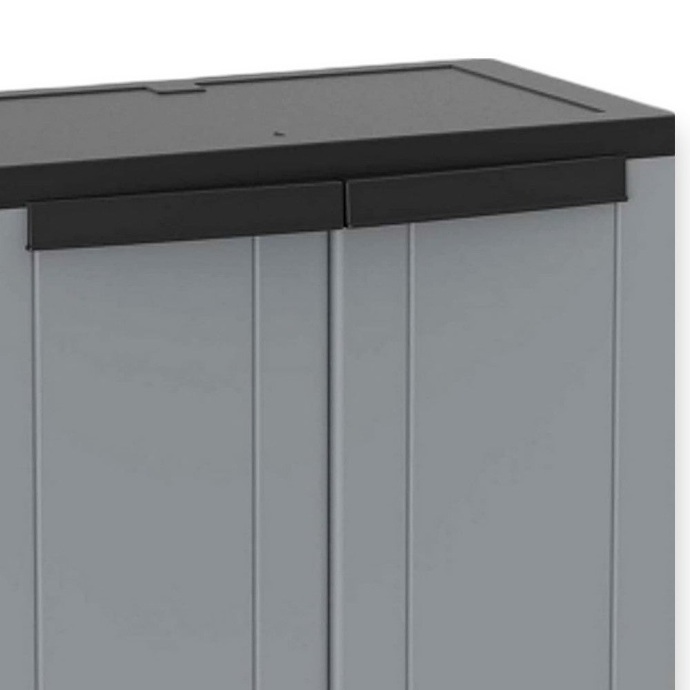 Armadio basso 2 ante grigio nero con ripiano interno regolabile e ante ad apertura fino a 180 gradi