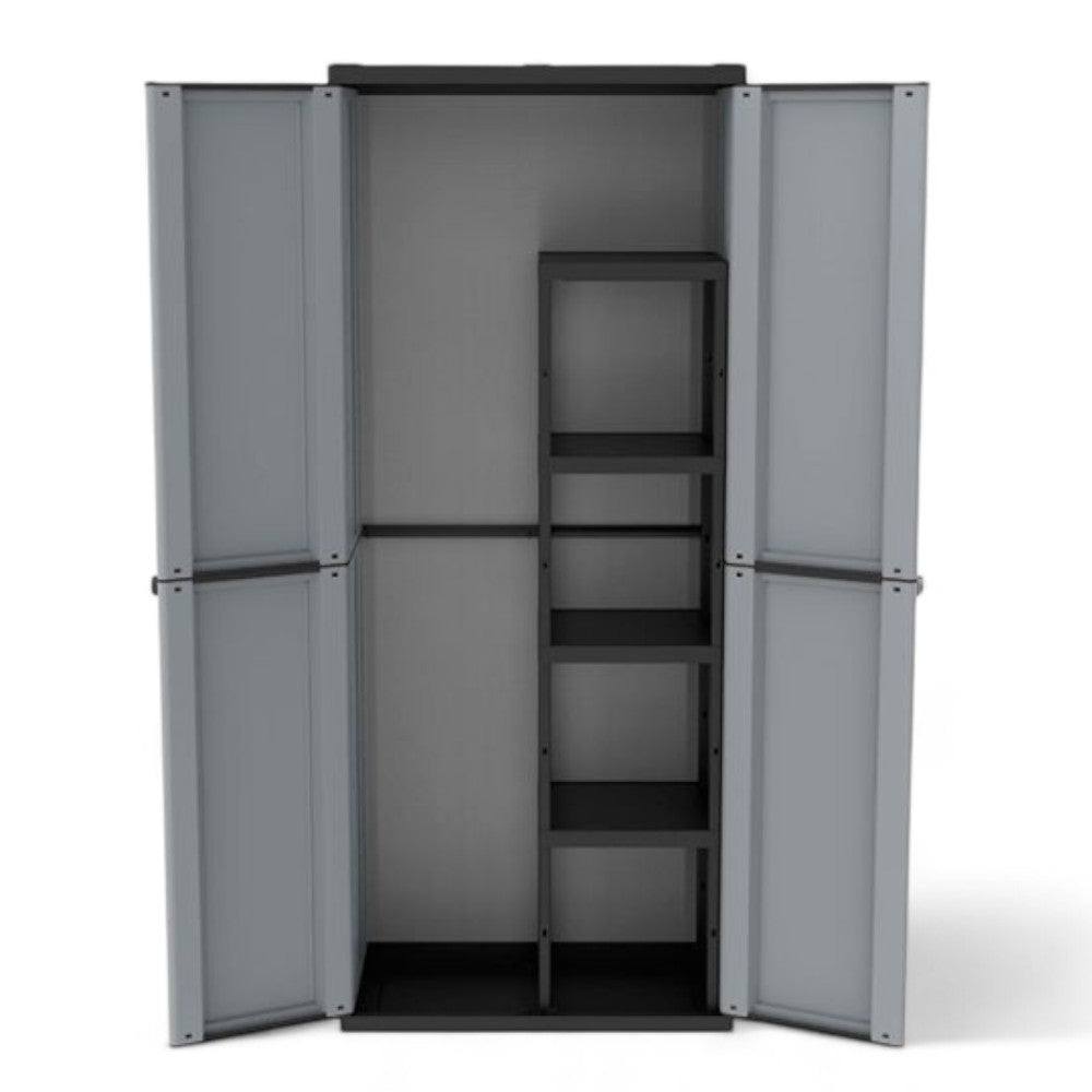 Armadio portascope alto con scaffalino a 4 ripiani in materiale termoplastico grigio per interno dimensioni 680x375x1635 mm