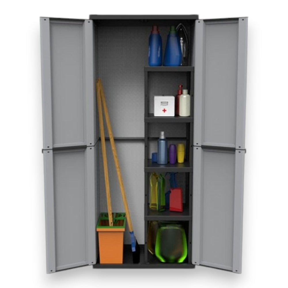 Armadio portascope alto con scaffalino a 4 ripiani in materiale termoplastico grigio per interno dimensioni 680x375x1635 mm
