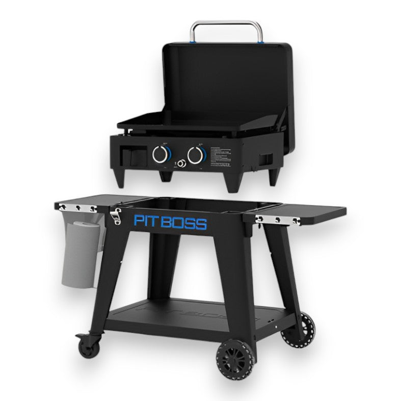 Barbecue plancha a gas 2 fuochi con rialzo di appoggio e ruote portatile da campeggio Ultimate Plancha