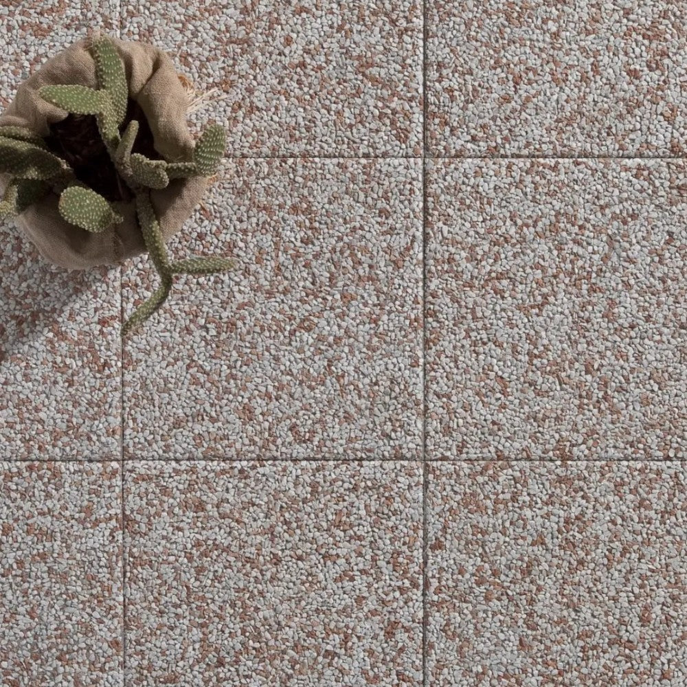 Set 4 piastre base per ombrellone e pavimentazione esterna bianco carrara misto rosso 50x50x3,7 cm 85 KG