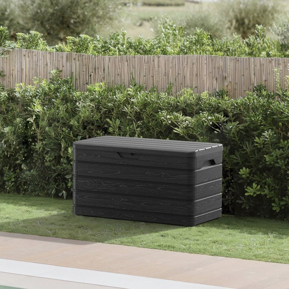 Baule 120x60xH64 cm cassapanca multiuso in resina effetto legno dolomiti 410 lt.